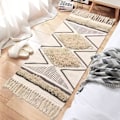 Miniatyrbilde 5 av 5: Tuftet bomullsmatte - Vaskbar med pompom - Vevd geometrisk teppe - Bohemsk teppe for vaskerom / soverom (Beige, 60\"