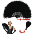 Pikkukuva 1 / 5: (Musta) 1920-luvun Marabou-höyhenevä, Taitettava Taskuhöyhenevä Asusteeksi, Vintage-Hääjuhla Gatsby-Party Tanssivä Tuuletin