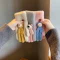 Miniatyrbilde 3 av 3: Søte fingerløse hansker for kvinner med tegneseriebjørndekorasjon, berøringsskjermhansker for kvinnelige studenter for å holde seg varme i høst og vinter