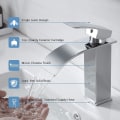 Miniatyrbild 2 av 5: Modern vattenfall badrumskran, elegant design vattenfall handfat kran, mässing badrum blandare kran, varmt och kallt vatten tillgängligt, krom vattenfall kran