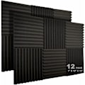Miniatyrbild 1 av 5: Förpackning med 12 akustikpaneler 10 slitsar 1 x 12 x 12 tum akustisk skumstudio ljudisolering kilar högdensitets brandbeständiga paneler (svart)