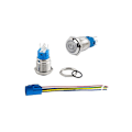 Pikkukuva 3 / 5: 2kpl 16mm 12V/24V 5A Itselukittuva Painonappikytkin Ruostumaton teräs IP65 Vedenpitävä Esijohdotetulla Liittimellä (Punainen LED)