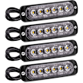 Miniatyrbillede 1 af 5: 4 STK Strobe Sidemarkeringslys, 6 LED Fareadvarselslysbjælke, Gul Nedbrydningsblink, Nødblink, Vandtæt 12V 24V Universal til Ca