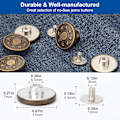 Pikkukuva 5 / 5: 8-pakkaus säädettäviä korvaavia farkkujen nappeja - 10 mm irrotettavat housunapit, irrotettavat metalliset farkkunapit, denim-nepparinapit, skinny-farkkujen takapuoli