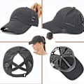 Miniatyrbillede 2 af 5: Dyb grå-hestehale baseball cap, letvægts justerbar hurtig tørrende åndbar solbeskyttelse UV, unisex farve rodet cap cross hat