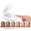 Miniatyrbillede 3 af 4: Rejse makeup spejl med LED-belysning kompakt spejl med forstørrelsesglas 1x/5x 2 sider 3 farver med variabel intensitet spejl lomme