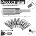 Miniatyrbilde 2 av 5: 12 stk. magnetisk skrutrekkerpipe 6-19mm krom vanadium legert stål slagtrekkerpipe magnetisk sekskantadapter for elektrisk skrutrekker, pipenøkkel