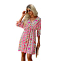 Miniatyrbillede 3 af 4: Kvinders Boho Tribal Print Kortærmet Maxi Kjole, V-hals Binde Sommerkjole