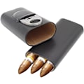 Miniatyrbillede 3 af 5: Sort læder cigaræske, cigar etui, bærbar læder cigar etui med cedertræ foring 3 rør, med rustfrit stål cigar cutter