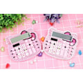 Miniatyrbillede 3 af 5: Sød lommeregner (Pink) Krystal katteform til piger og kvinder, stort LCD-display, dobbelte harddiske med solenergi og batteri til skole, kontor, hjem