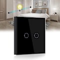 Miniatyrbild 1 av 5: Touch Switch, Svart 2-vägs ljusströmbrytare med 2 knappar och LED-display, Touch Switch med Touch Sensor Kristallglaspanel - Ingen neutral ledning