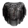 Miniatyrbilde 1 av 2: Vintage 1920-talls Kvinners Sequin Mesh Skinnende Buktet Poncho Mesh Brodert Blad Bluse Fest Svart