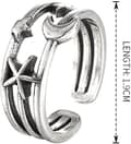 Miniatyrbilde 2 av 4: Vintage måne-stjerne-ring, åpne ringer i sølv, måne og stjerne justerbar