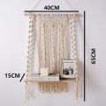 Miniatyrbild 2 av 5: Bohemisk Macrame Vägg Hängande Gobeläng Handvävd med Trähylla
