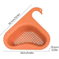 Miniatyrbild 2 av 5: 2-delad tjockad triangulär diskbänk, svanformad diskbänk sil korg, hylla kök avlopp för frukt, grönsaker, sopor (orange)