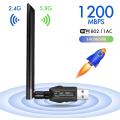 Miniatyrbild 1 av 5: WLAN-stick USB WLAN-adapter Dubbelband 1200 Mbit/s (5 GHz + 2,4 GHz) WLAN-dongel 5 dBi WLAN-antenn / WLAN-adapter USB 3.0 / WLAN-adapter