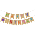 Miniatyrbild 1 av 5: 16 fot Happy Birthday vimpelbanderoll i jute med 13 svalstjärtsflaggor