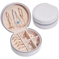 Miniatyrbild 1 av 4: Smyckeskrin Organizer, Sammetsfoder PU Läder Resesmyckeskrin Mini Smyckesförvaringsfodral（vit） white