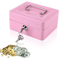Miniatyrbild 1 av 5: Minipengarbox med lås, pengakassett med 2 nycklar, 12 x 15 x 7,5 cm (rosa)