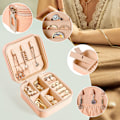Miniatyrbild 3 av 5: Smyckeskrin för flickor, dragkedja PU läder liten resväska, bärbar arrangör display förvaring (rosa) Pink
