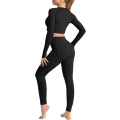Miniatyrbild 2 av 5: 2-delat set med hög midja för yoga, träningskläder med långärmad topp och jumpsuit (svart) L Black l