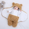 Miniatyrbild 3 av 4: Babyhuva med luva, Baby Lamb Wool Wrap Sovsäck, Babykläder (Khaki 3-6 månader) brown 9M