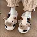 Miniatyrbild 3 av 5: Gaolinci Cartoon Cow Cotton Slippers, Vinter Inomhus Utomhus Tofflor för Kvinnor（38-39） 38-39