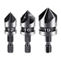 Miniatyrbild 1 av 5: 3PCS(12 16 19 MM) Metallförsänkare Fasningsborr Set Fräs, 5 Spår 90 Graders Fasningsbitar