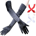 Miniatyrbild 3 av 5: Förlängda aftonhandskar Armbågshandskar Bal Sidenhandskar Danshandskar (svart) Black