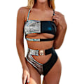 Miniatyrbild 2 av 5: Kvinnors 2-delade sexiga underboob utskurna bikini badkläder silver läder lappverk baddräkt, M crocodile m