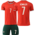 Miniatyrbild 1 av 2: 25-26 Portugal Hemma Fotboll Barn Fotbollströja Ronaldo #7 Sportkläder Fotbollsuniformer Med Strumpor 26