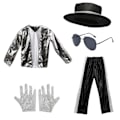 Pikkukuva 1 / 5: Lasten poikien Michael Jackson -asu Cosplay-tanssitähti Halloween-karnevaali Superstar-laulaja Juhlat Pojat 80-luvun 90-luvun hiphop-lava-asut M