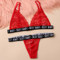 Miniatyrbild 3 av 5: Kvinnor Sexig blommig print Nattkläder BH Thong Underkläder Set black XL