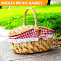 Miniatyrbilde 5 av 5: Picnic-kurv i landlig stil med lokk og håndtak & Linere for piknik, fester, bryllup