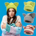 Miniatyrbillede 1 af 7: Dame Knitted Beanie Caps Y2K Gothic Katteøre Skull Hat Varmt Vinterhat Sød Djævelhorn Cap Ørebeskytter blått+kaffe L（58-60cm）