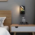 Miniatyrbillede 3 af 5: Læselampe til væg med USB-port, opladningshylde, sengelampe med kontakt - Sort