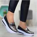 Miniatyrbillede 5 af 5: Dame Platform Sneakers Rund Tå Slip-on Sko PU Lavet til Hverdagsbrug Gold 37
