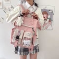 Miniatyrbilde 4 av 5: Kawaii Ryggsekk med søte pin-tilbehør plysj-anheng Kawaii Skolesekk Søt estetisk ryggsekk-rosa