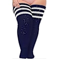 Miniatyrbillede 1 af 5: Plus Size Dame Lårstrømper til Tykke Lår - Ekstra Lange Stribede Tykke Over Navy vit