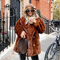 Miniatyrbillede 1 af 5: Lang Moderigtig Pels Plys Varm Elegant Afslappet Løs Frakke Vinter Fortykket Revers Fluffy Frakke brown 2XL