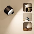 Miniatyrbillede 1 af 8: Væglampe LED Væglampe Genopladelig Batteri Væglampe med 3 Farvetilstande 3 Lysstyrkeniveauer, 360° Roterende Magnetisk Kugle Touch Kontrol, Indendørs W Blakc