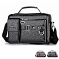 Miniatyrbild 1 av 5: Herrar Läder Messenger Bag, Vattentät Axelväska Handväska Multifunktionell Messenger Väskor för Män Arbeta Affärer Justerbara Remmar black