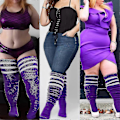 Miniatyrbillede 5 af 5: Plus Size Dame Lårstrømper til Tykke Lår - Ekstra Lange Stribede Tykke Over Lila vit