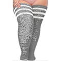Miniatyrbillede 1 af 5: Plus Size Dame Lårstrømper til Tykke Lår - Ekstra Lange Stribede Tykke Over Kalksten Grå Vit