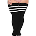 Miniatyrbillede 1 af 5: Plus Size Dame Lårstrømper til Tykke Lår - Ekstra Lange Stribede Tykke Over Svart vit