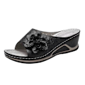 Miniatyrbild 4 av 5: Plus Size Sandaler för Kvinnor, Vävda Blommiga Kila-tofflor för Inomhus och Utomhus Brown 41