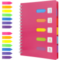 Miniatyrbillede 1 af 5: A5 Spiral Notebook med 2 stk. indeksfaner, WireBound Notebook med 5 farvede skillevægge, A5 notesblok, plastomslag linjeret sidejournal (Pink)