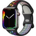 Miniatyrbilde 1 av 5: Kompatibel med Apple Watch-rem for menn og kvinner, pustende silikon sportsarmbånd for erstatning av håndleddsstropp for størrelse: 42/44/45/49mm/svart og regnbue