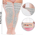 Miniatyrbillede 2 af 5: Plus Size Dame Lårstrømper til Tykke Lår - Ekstra Lange Stribede Tykke Over Ljusorange vit