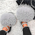 Miniatyrbillede 1 af 5: Sommer Pels Slippers Fluffy Søde Plys Damer Flip Flops Luksus Charmerende Sandaler Xnr135 44